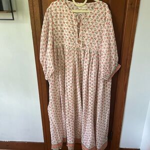 Daughters of India Floral Maxi Dress - Pink and White